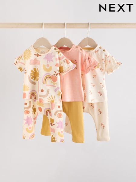 Coral Pink Printed Character Baby Tops and Leggings 6 Pack Set (AG4413) | € 40 - € 43