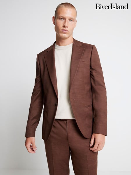 River Island Brown Skinny Fit Single Breasted Suit Jacket (AG4580) | € 58