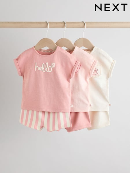 Pink/White Stripe Baby Short Sleeve T-Shirt and Shorts Set 6 Piece (AG4643) | € 40 - € 43