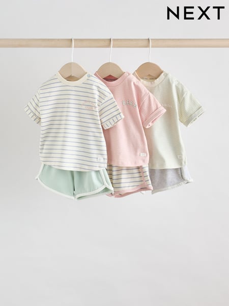 Pink and Grey Stripe Baby Short Sleeve T-Shirt and Shorts Set 6 Piece (AG4644) | € 40 - € 43