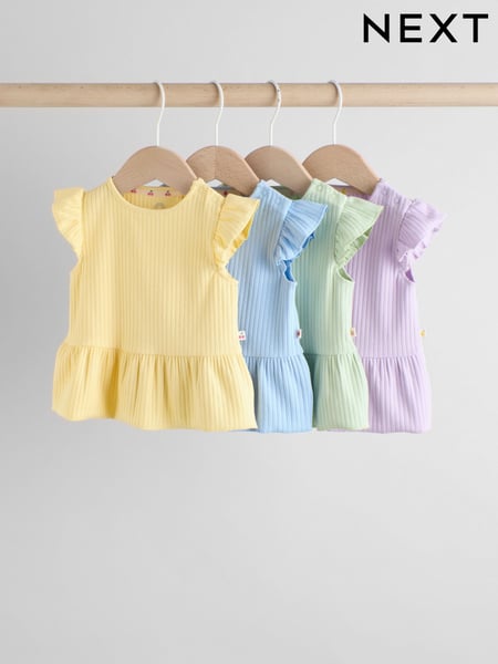Multi Pastel Coloured 4-pack Short Sleeve Baby Ribbed Top (AG4648) | € 26 - € 28
