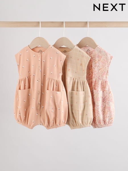 Caramel And Ecru Floral Baby Rompers 3 Pack (AG4740) | € 28 - € 34