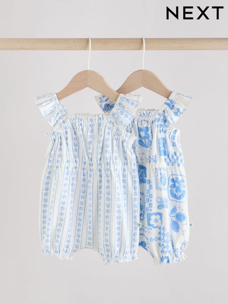 Blue Floral Print 100% Cotton Baby Rompers 2 Pack (AG4741) | € 18 - € 24