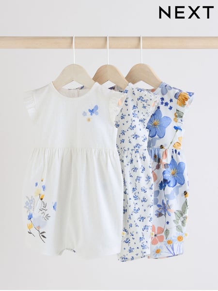 Blue Floral Baby Printed Rompers 3 Pack (AG4757) | € 27 - € 33