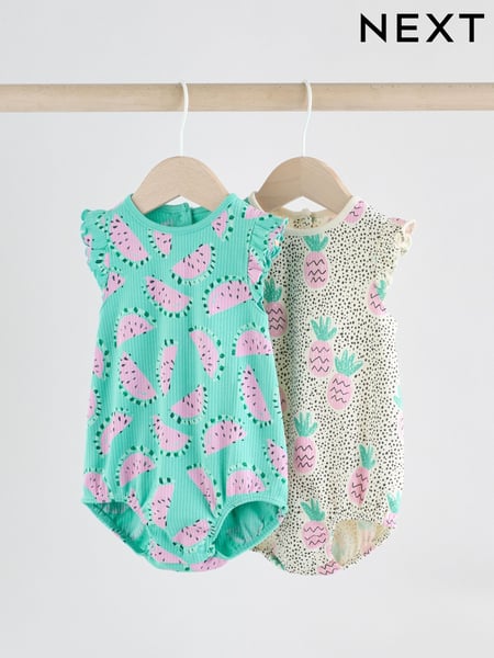 Green/Pink Baby Fruit Printed Frill 100% Cotton Rompers 2 Pack (AG4758) | € 18 - € 24