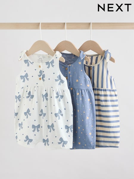 Navy Stripe and Bow Printed 100% Cotton Baby Jersey Rompers 3 Pack (AG4759) | € 26 - € 31