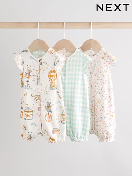 Multi Pastel Animal Print Baby 100% Cotton Rompers 3 Pack (AG4771) | € 30 - € 35
