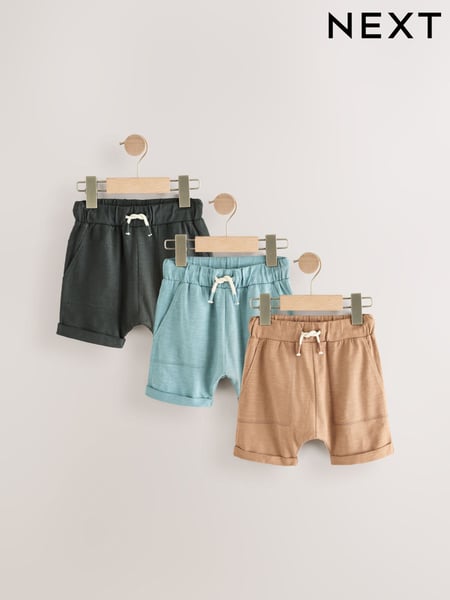 Charcoal Grey/Blue/Tan Brown Lightweight Jersey Shorts 3 Pack (3mths-7yrs) (AG4876) | € 17 - € 23