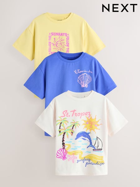 Yellow/Blue Beach Print Oversized T-Shirts 3 Pack (3-16yrs) (AG5756) | € 24 - € 33