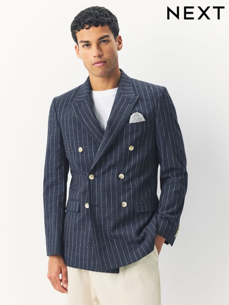 Navy Regular Fit Striped Double Breasted Suit Jacket (AG5775) | € 133