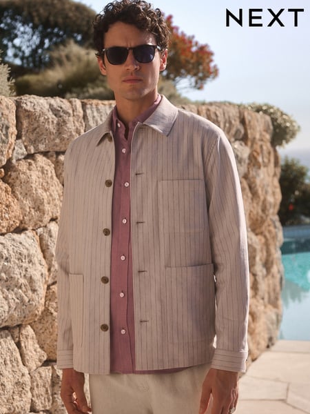 Neutral Striped Linen Blend Shacket (AG5780) | € 103