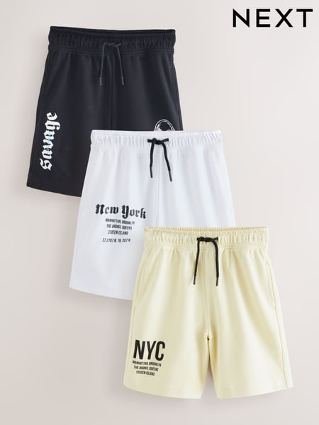 White/  Yellow / Black Graphic Jersey Shorts 3 Pack (3-16yrs) (AG5825) | € 30 - € 54