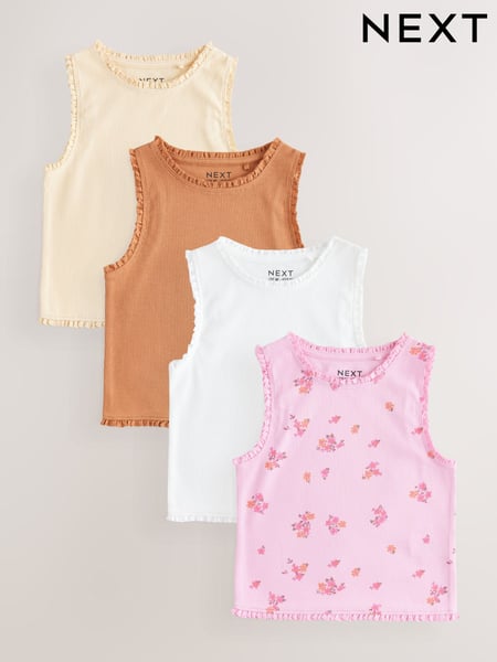 Pink/Orange/Yellow Floral Rib Vest 4 Pack (3-16yrs) (AG5831) | € 23 - € 31