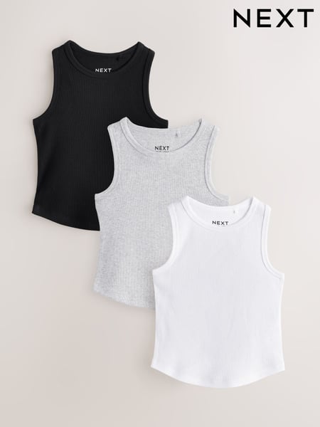 Black/White/Grey Rib Vest 3 Pack (3-16yrs) (AG5833) | € 11 - € 20