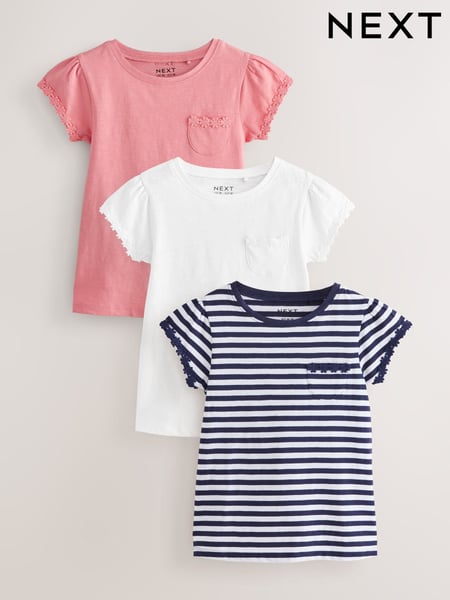 Blue/Pink/White Daisy Trim T-Shirts 3 Pack (1.5-16yrs) (AG5835) | € 14 - € 26