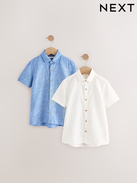 White/Blue 2 Pack Short Sleeves Linen Blend Shirt (3mths-16yrs) (AG5921) | € 28 - € 43