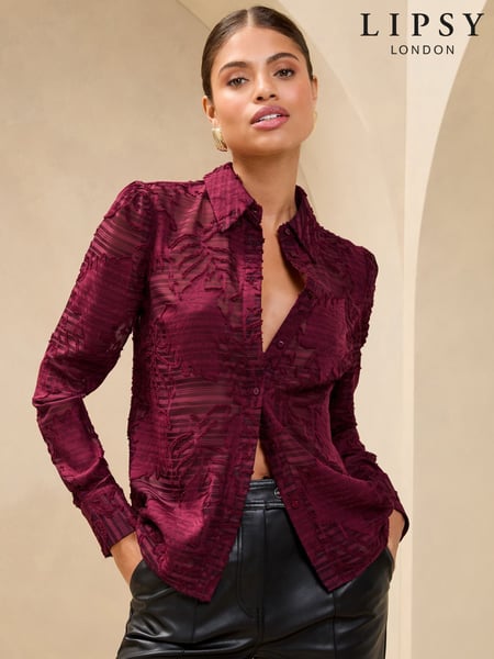 Lipsy Burgundy Red Burnout Button Through Shirt (AG5997) | € 37