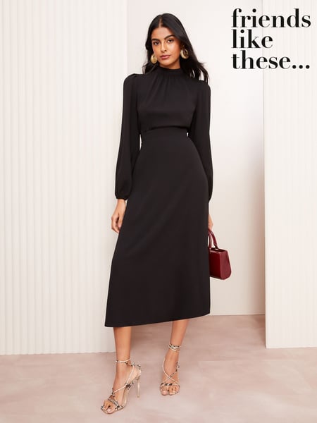 Friends Like These Black High Neck Long Sleeve Midi Dress with Bow Detailing (AG6032) | € 72