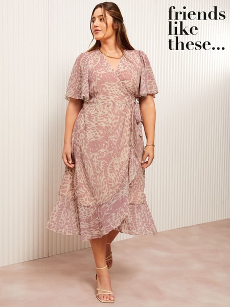 Friends Like These Pink Curve Chiffon Mix Flutter Sleeve Wrap Dress (AG6040) | € 119