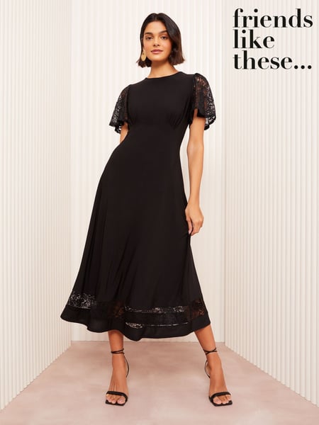 Friends Like These Black Lace Insert Flutter Sleeve Midi Dress (AG6043) | € 50