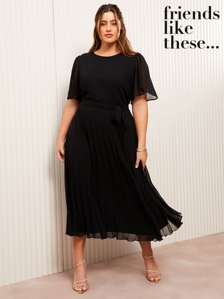 Friends Like These Black Curve Pleated Chiffon Flutter Sleeve Midi Dress (AG6044) | € 106