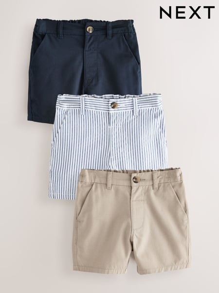 Navy/Stone/Ticking Stripe Chinos Shorts 3 Pack (3mths-7yrs) (AG7139) | € 27 - € 33