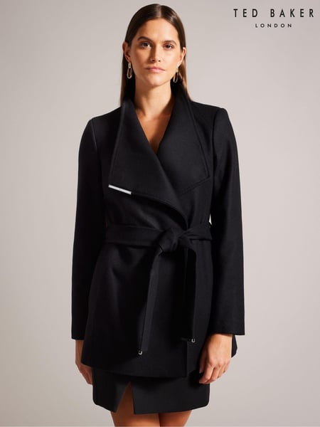 Ted Baker Black Rosess Short Belted Wool Wrap Coat (AG7286) | € 466