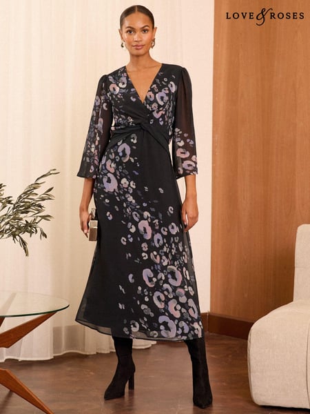 Love & Roses Black Long Sleeve Midi Dress (AG8592) | € 54