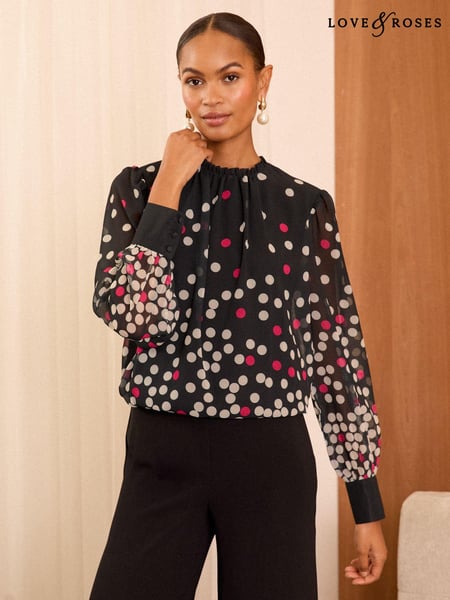 Love & Roses Black Spot Printed High Neck Blouse (AG8599) | € 31