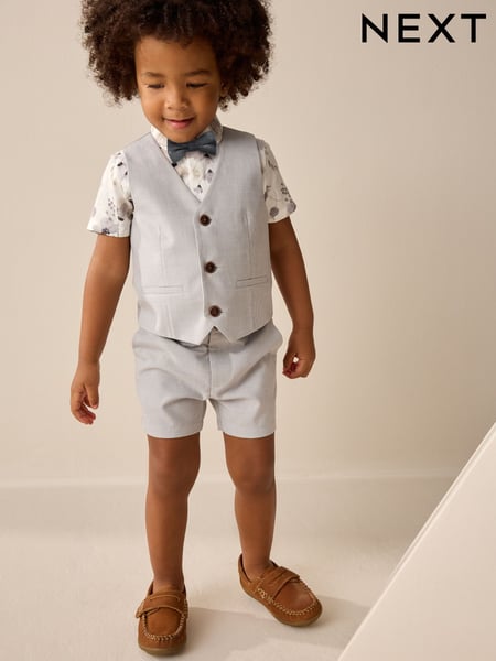 Grey Puppytooth Waistcoat/Shirt/Shorts & Bow Tie Set (3mths-9yrs) (AG8618) | € 51 - € 60