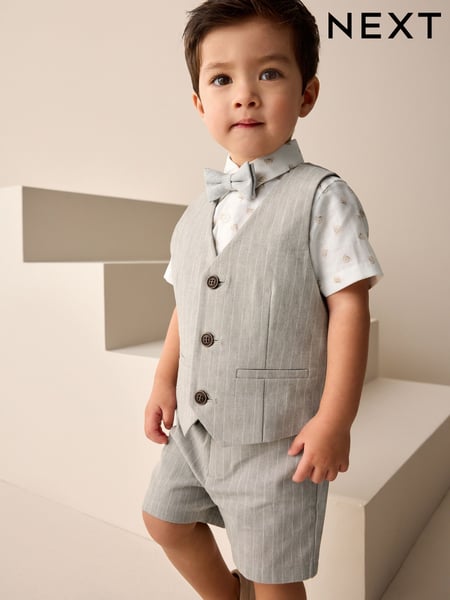 Neutral Bear Pinstripe Waistcoat/Shirt/Shorts & Bow Tie Set (3mths-9yrs) (AG8619) | € 51 - € 60