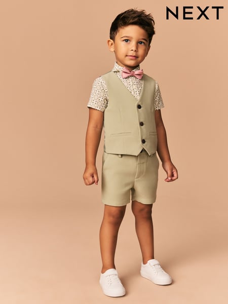 Sage Green Waistcoat/Shirt/Shorts & Bow Tie Set (3mths-9yrs) (AG8620) | € 54 - € 62