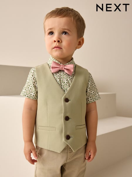 Sage Green Waistcoat, Shirt & Bow Tie Set (3mths-9yrs) (AG8622) | € 40 - € 45