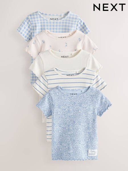 Blue Ribbed Short Sleeve Tops 5 Pack (3mths-7yrs) (AG8672) | € 28 - € 34