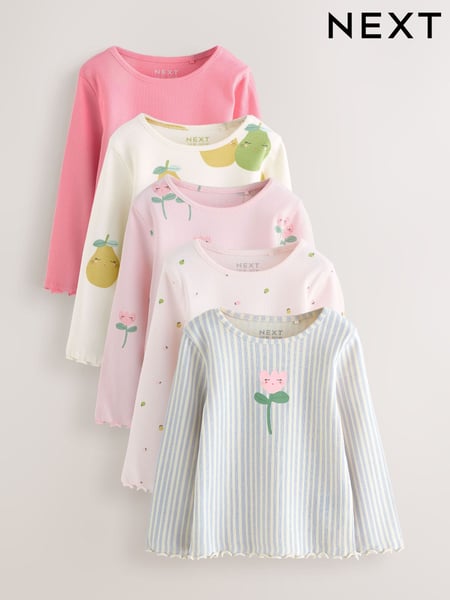 Light Pink Ribbed Long Sleeve Tops 5 Pack (3mths-7yrs) (AG8673) | € 33 - € 38
