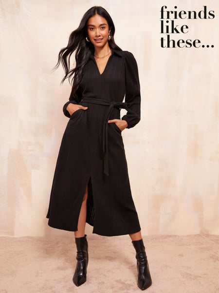 Friends Like These Black Cosy Long Sleeve Open Neck Midi Dress (AG8688) | € 33