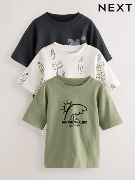Mono/Khaki green Short Sleeve T-Shirts 3 Pack (3mths-7yrs) (AG8724) | € 18 - € 21