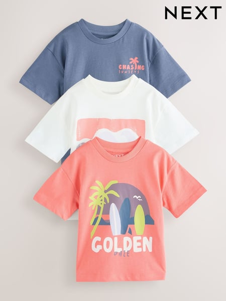 White Sunshine & Sea Short Sleeve T-Shirts 3 Pack (3mths-7yrs) (AG8725) | € 18 - € 24