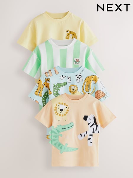 Multi Safari Animal Short Sleeve T-Shirts 4 Pack (3mths-7yrs) (AG8727) | € 28 - € 34
