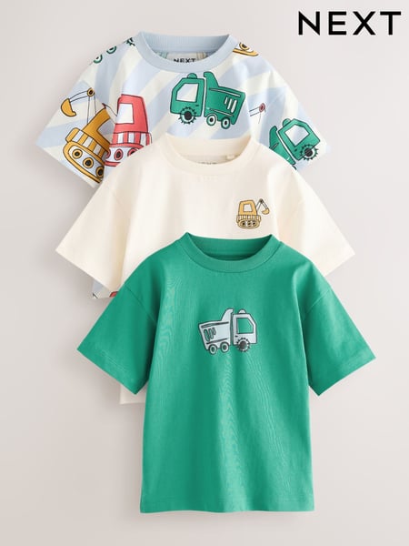 Green Transport Digger Short Sleeve T-Shirts 3 Pack (3mths-7yrs) (AG8731) | € 20 - € 26