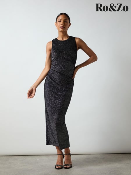 Ro&Zo Black Petite Gabriela Sparkle Velvet Column Midi Dress (AG9772) | € 77