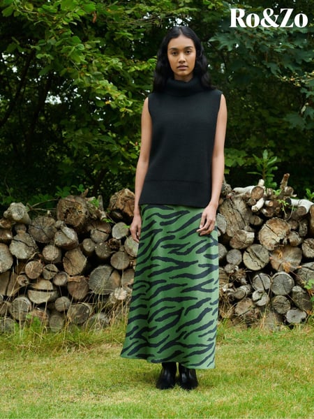 Ro&Zo Khaki Green Zebra Print Bias Cut Maxi Skirt (AG9774) | € 61