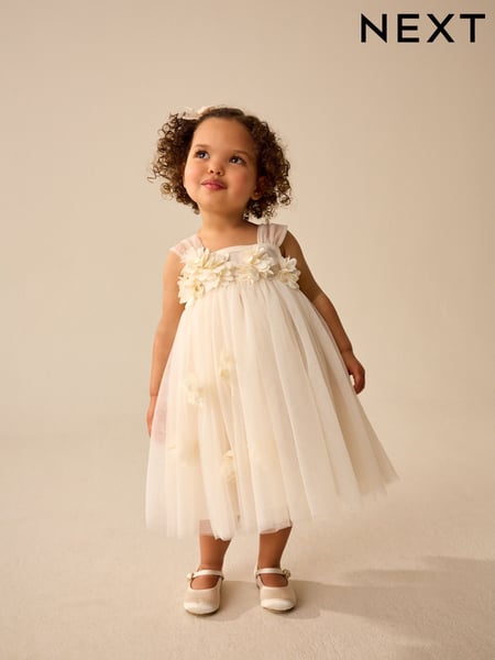 Ecru White Sleeveless Mesh Party Dress (3mths-7yrs) (AG9796) | € 34 - € 40