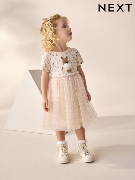Ecru Bunny Character Mesh Party Dress (3mths-7yrs) (AG9809) | € 24 - € 27