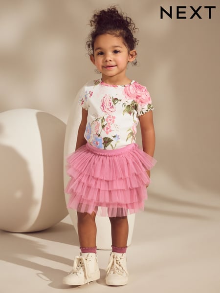 Pink Floral Ribbed T-Shirt & Tutu Skirt (3mths-7yrs) (AG9829) | € 23 - € 28
