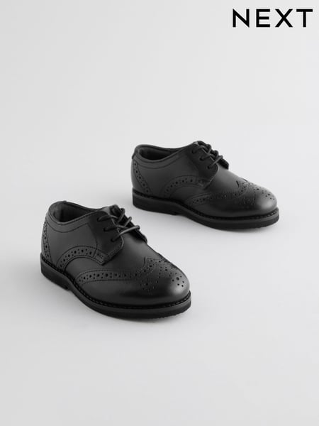 Black Standard Fit (F) Smart Leather Brogue Shoes (AH1106) | € 40 - € 43