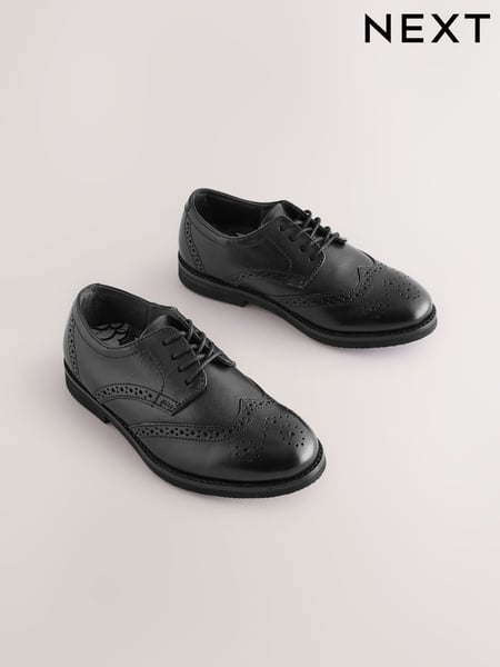 Black Wide Fit (G) Smart Leather Brogue Shoes (AH1107) | € 40 - € 43