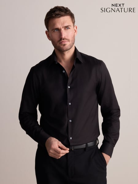 Black Regular Fit Signature 100% Cotton with Textured Smart Shirt (AH1163) | € 58
