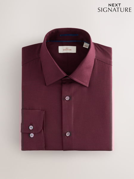 Burgundy Red Regular Fit Signature 100% Cotton with Textured Smart Shirt (AH1169) | € 58