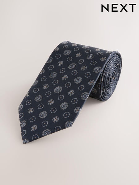 Dark Navy Printed Silk Tie (AH1198) | € 16